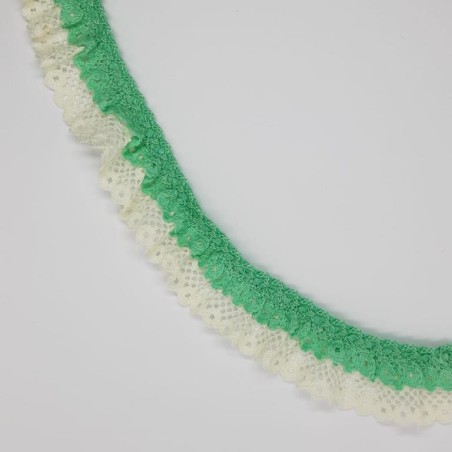 Encaje rizado doble fruncido beige y verde mar