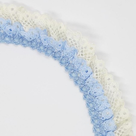 Encaje rizado doble fruncido beige y celeste