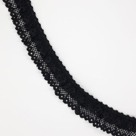 Encaje rizado doble fruncido beige y negro