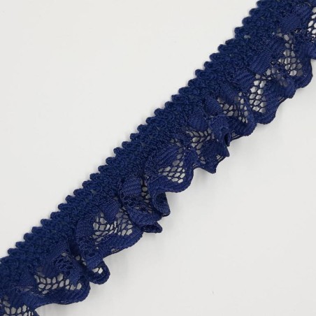 Encaje rizado elástico fruncido lunares azul marino