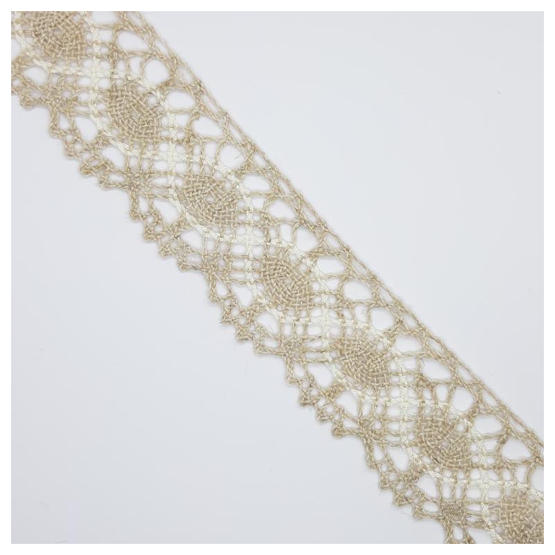 Encaje y entredos de bolillo  4 cms lino y beige