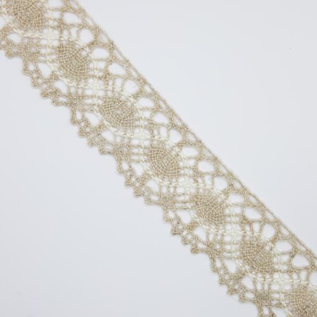 Encaje y entredos de bolillo  4 cms lino y beige