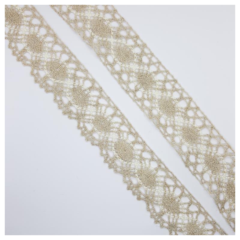 Encaje y entredos de bolillo  4 cms lino y beige