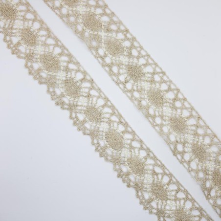 Encaje y entredos de bolillo  4 cms lino y beige