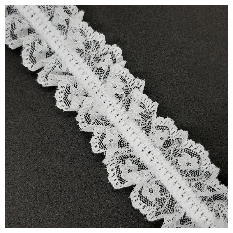 Encaje entredos blanco elástico rizado novias