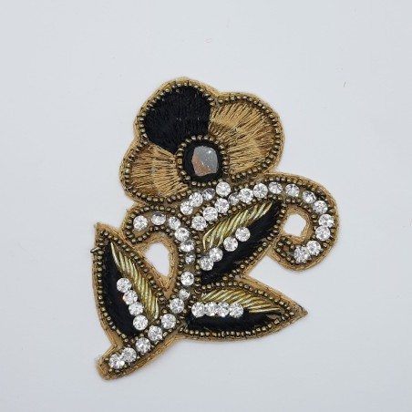 Aplique flor negro brillante