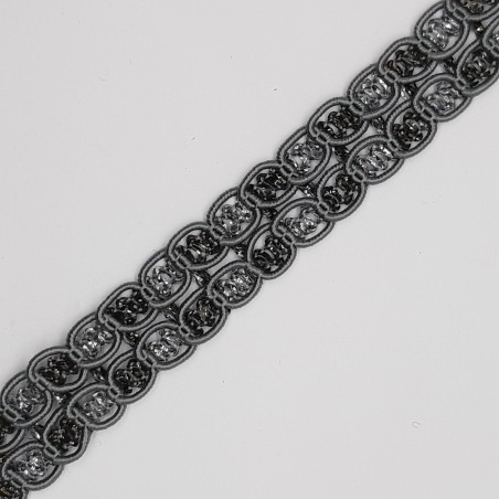 Pasamanería brillante Lurex de cristal gris oscuro. 