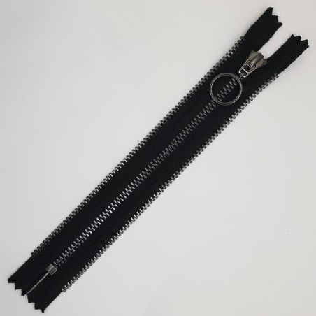 Cremallera metálica negra 16 cms dientes y cursor negro pavonado