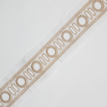 Pasacinta tira bordada con círculos camel 