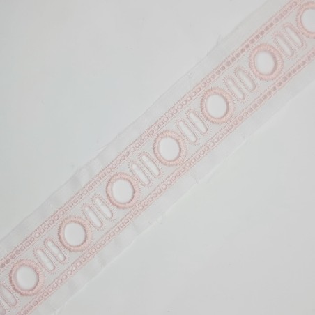 Pasacinta tira bordada con círculos rosa