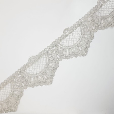 Encaje tul bordado puntas gris