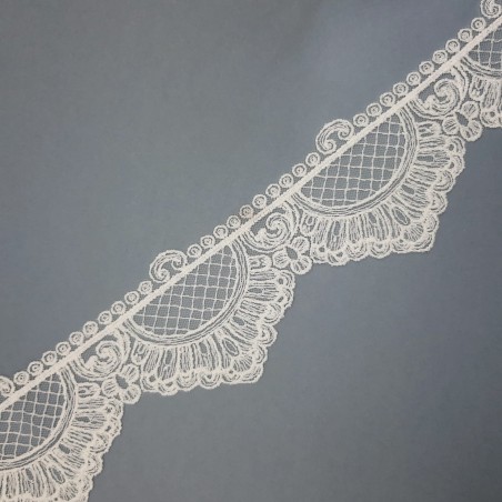 Encaje tul bordado puntas marfil