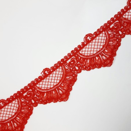 Encaje tul bordado puntas rojo