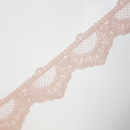 Encaje tul bordado puntas rosa palo