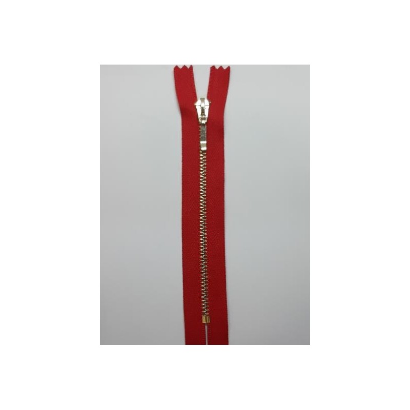 Cremallera roja 25 cms malla oro claro visible