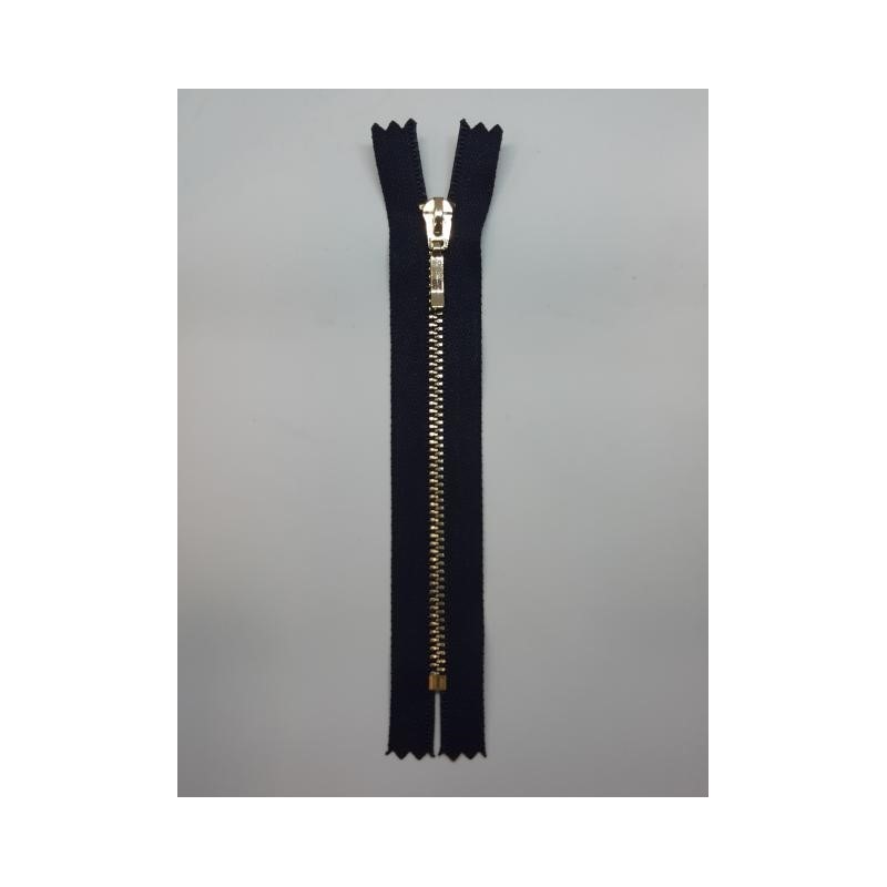 Cremallera azul marino 25 cms malla oro claro visible