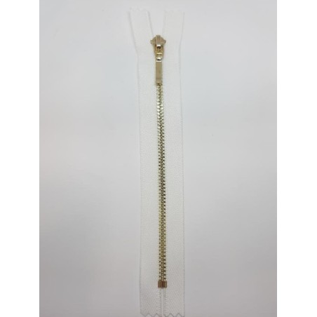 Cremallera blanca 25 cms malla oro claro visible