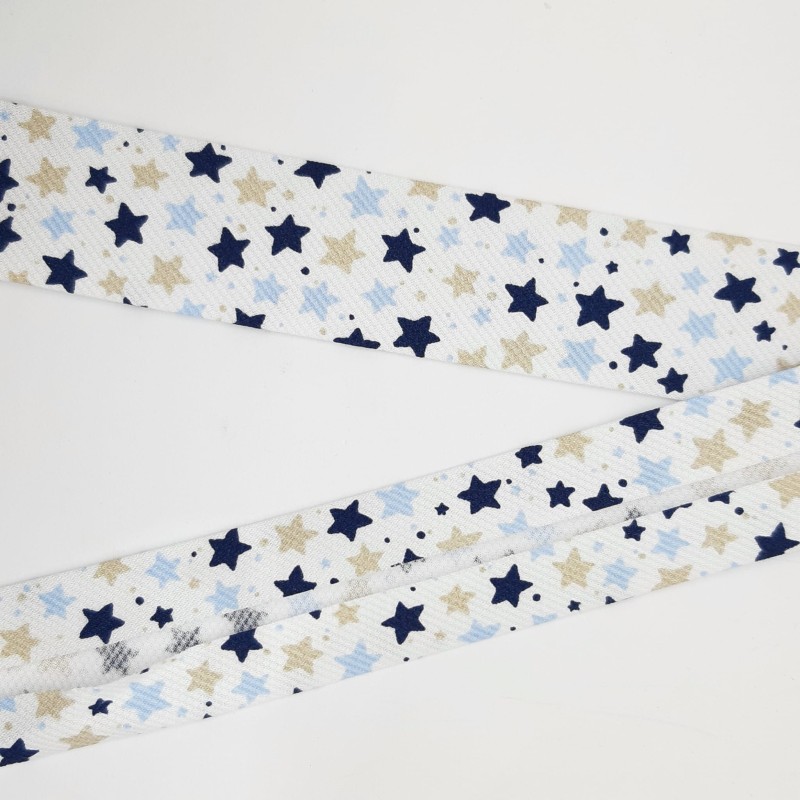 Cinta al bies piqué estrellas azul marino 3 cms Byetsa