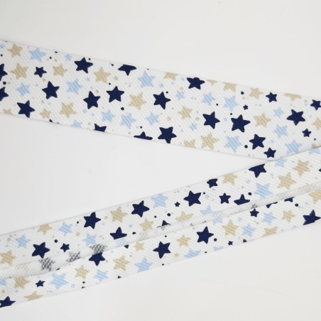 Cinta al bies piqué estrellas azul marino 3 cms Byetsa