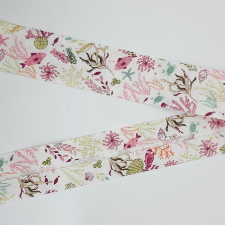 Cinta bies granate estampado fondo marino 3 cms