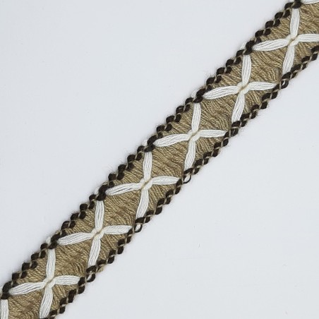 Galón pasamanería lana dibujo cruces camel