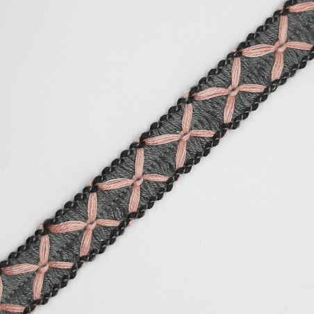 Galón pasamanería lana dibujo cruces gris