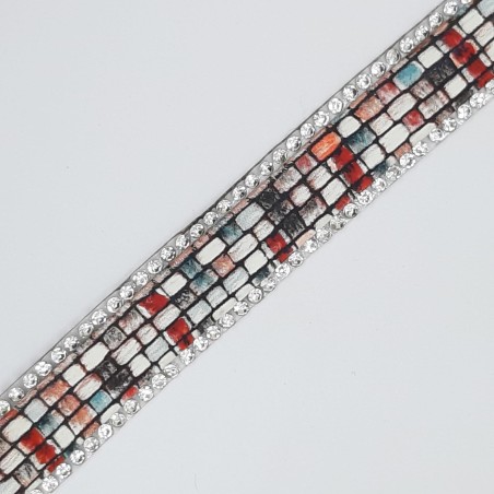 Galón pasamanería piel piedras strass rojo