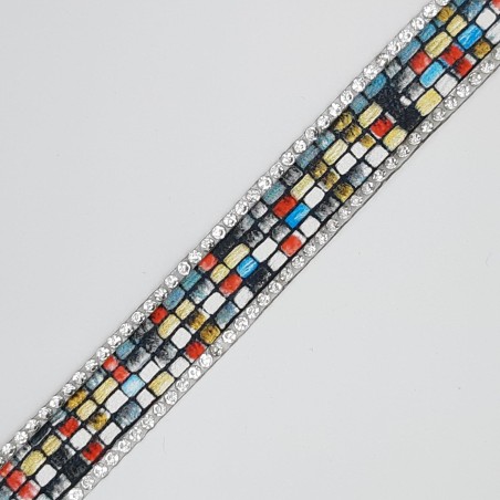 Galón pasamanería piel piedras strass multicolor