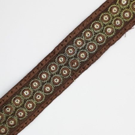 Galón pasamanería círculos metalizados marrón