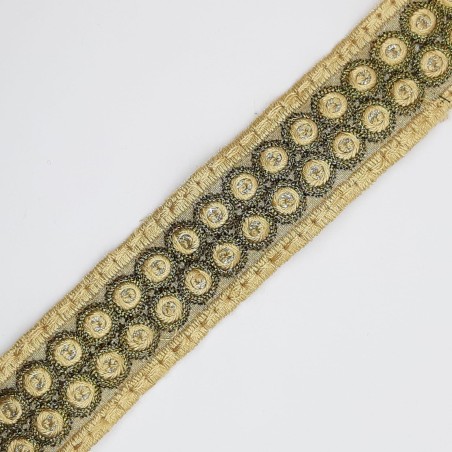 Galón pasamanería círculos metalizados camel