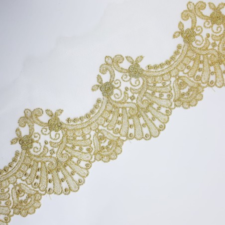 Encaje tul bordado dorado 10 cms