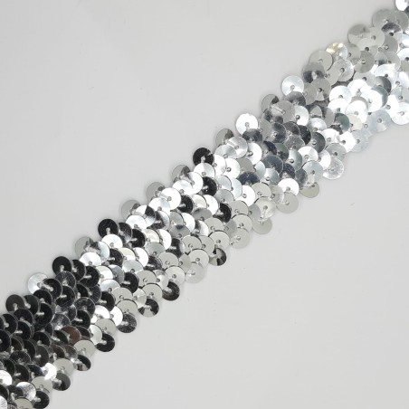 Cinta lentejuelas elástica brillante 3 cms plata
