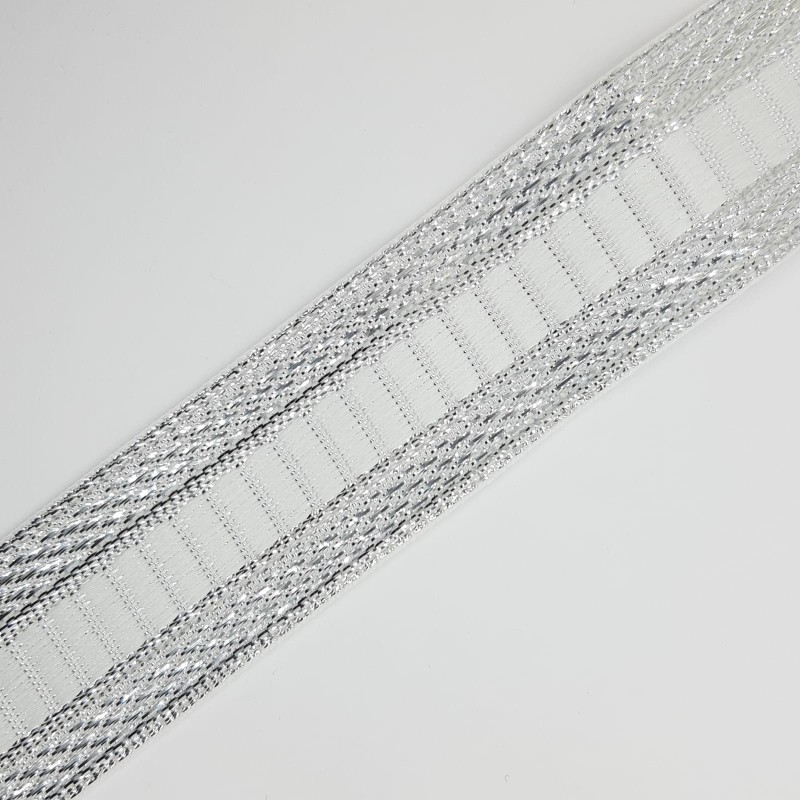 Cinta tejida metalizada 3,5 cms plata