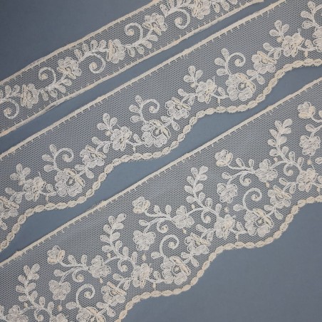 Encaje tul bordado beige 6,5 cms