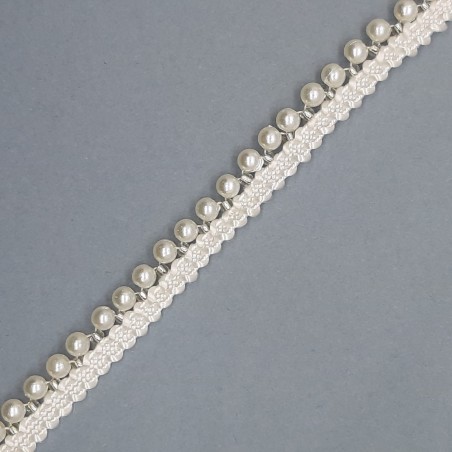 Galón pasamanería vivo perlas decorativas blanco