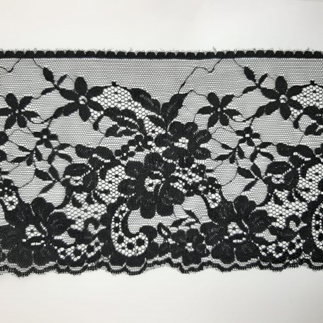 Encaje nylon negro de 13 cms con flores decorativas