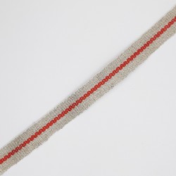 Cinta lino con raya roja decorativa 1 cm