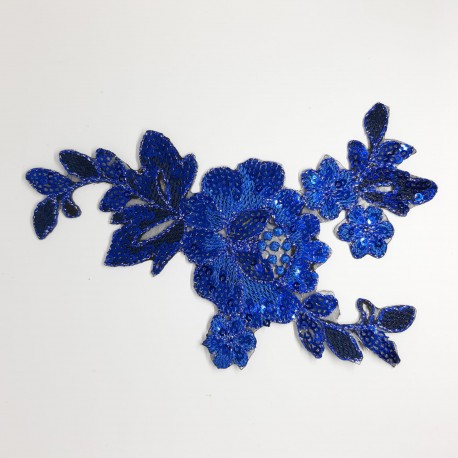 Aplicación flor lentejuelas azulón termoadhesivo 
