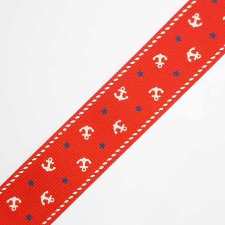 Cinta faya estampado marinero con anclas rojo 2,5 cms