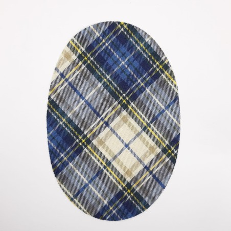 Rodillera codera cuadros escocés beige azul termoadhesiva