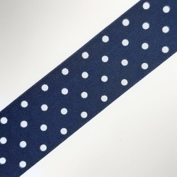 Cinta tafetán azul marino lunares blanco 