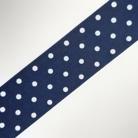Cinta tafetán azul marino lunares blanco 