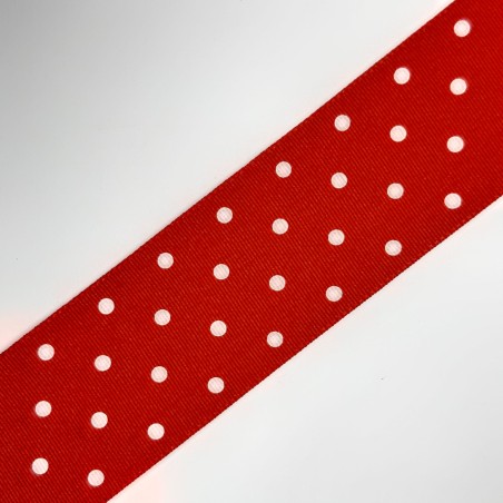 Cinta tafetán rojo lunares blanco 