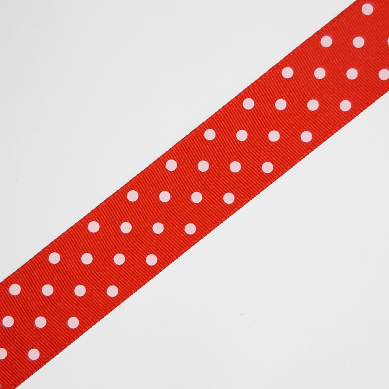 Cinta tafetán roja lunares blancos 2,5 cms 