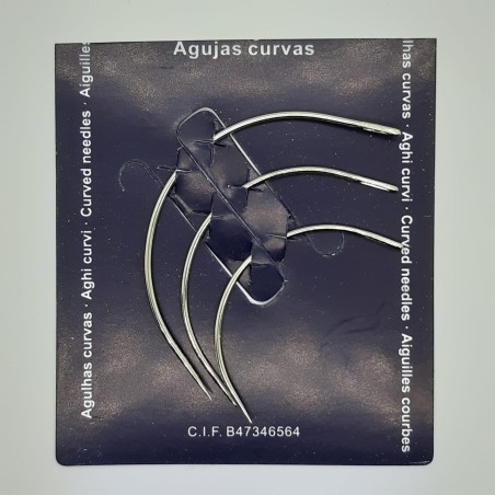 Blíster 3 agujas curvas surtidas para coser a mano cuero y trabajos de artesanía.