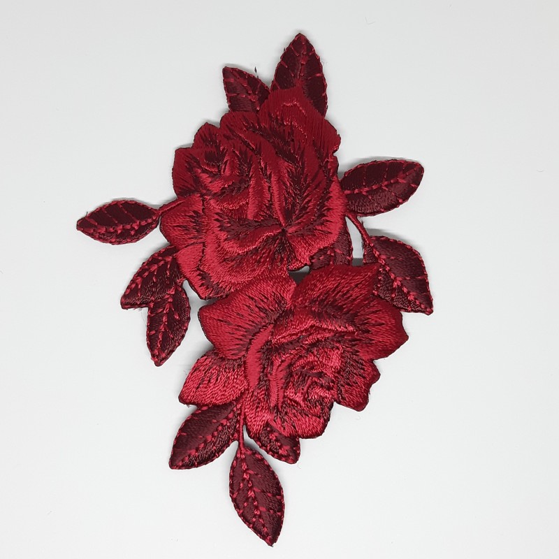 Aplicación bordada termoadhesiva floral burdeos