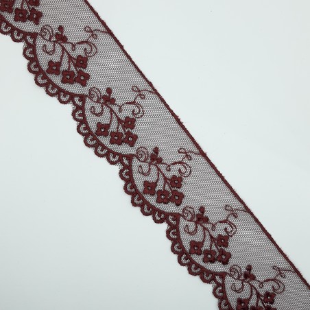 Encaje tul bordado con flores granate