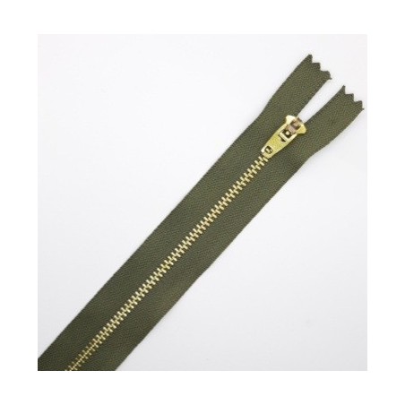 Cremallera metálica diente dorado 16 cms verde kaki