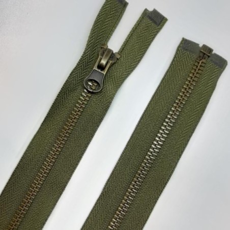 Cremallera separador metálica verde kaki 60 cms diente oro viejo.