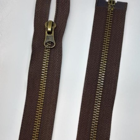 Cremallera separador metálica marrón 60 cms diente oro viejo.